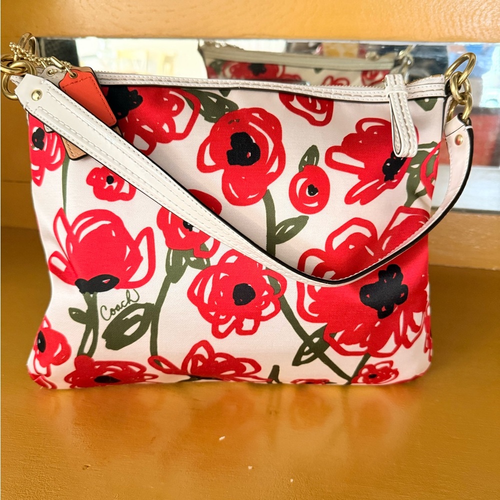 Coach Cream and Red Floral Crossbody Bag